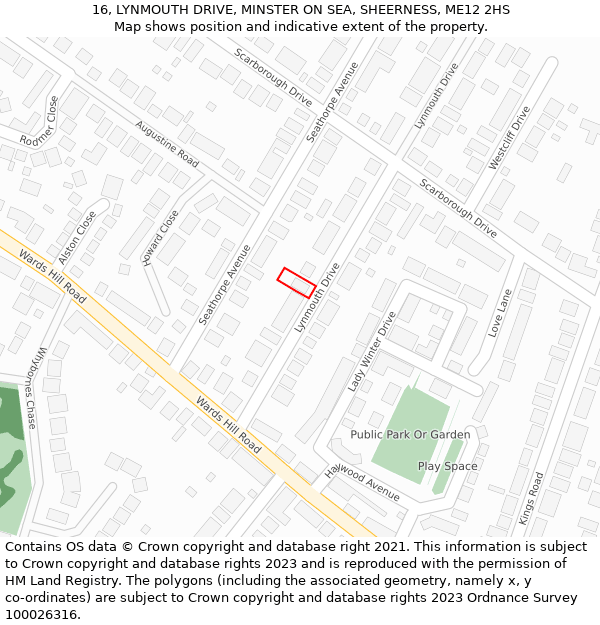 16, LYNMOUTH DRIVE, MINSTER ON SEA, SHEERNESS, ME12 2HS: Location map and indicative extent of plot