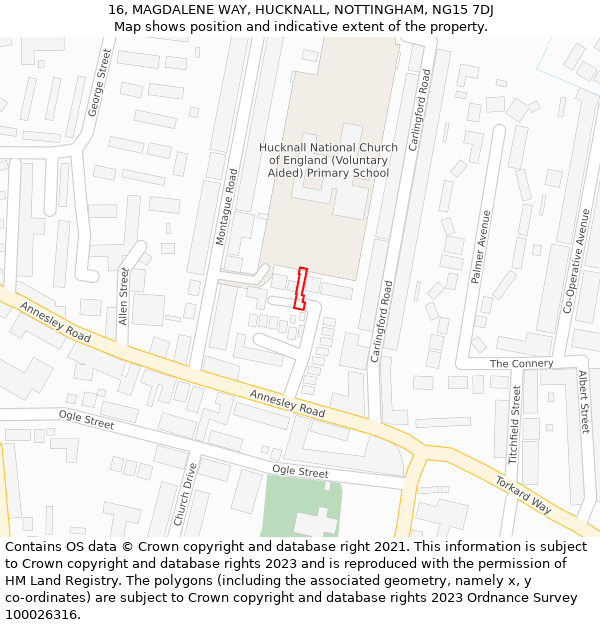 16, MAGDALENE WAY, HUCKNALL, NOTTINGHAM, NG15 7DJ: Location map and indicative extent of plot