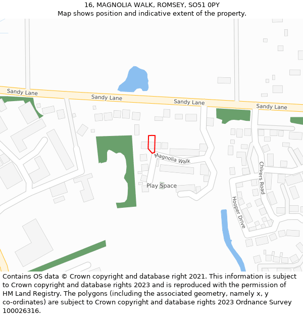 16, MAGNOLIA WALK, ROMSEY, SO51 0PY: Location map and indicative extent of plot