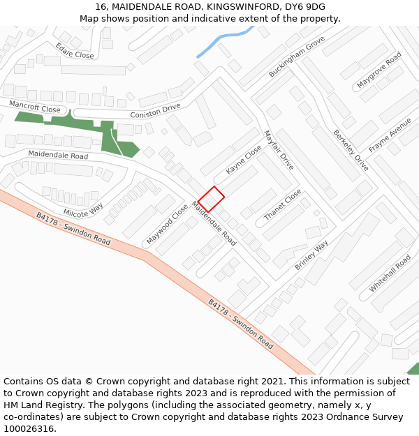 16, MAIDENDALE ROAD, KINGSWINFORD, DY6 9DG: Location map and indicative extent of plot