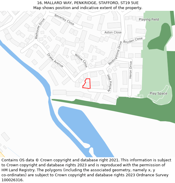 16, MALLARD WAY, PENKRIDGE, STAFFORD, ST19 5UE: Location map and indicative extent of plot