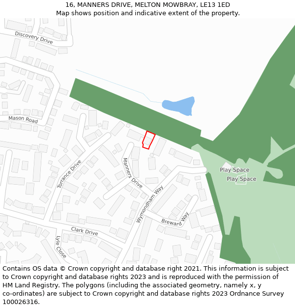 16, MANNERS DRIVE, MELTON MOWBRAY, LE13 1ED: Location map and indicative extent of plot