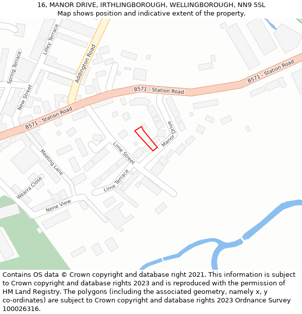 16, MANOR DRIVE, IRTHLINGBOROUGH, WELLINGBOROUGH, NN9 5SL: Location map and indicative extent of plot