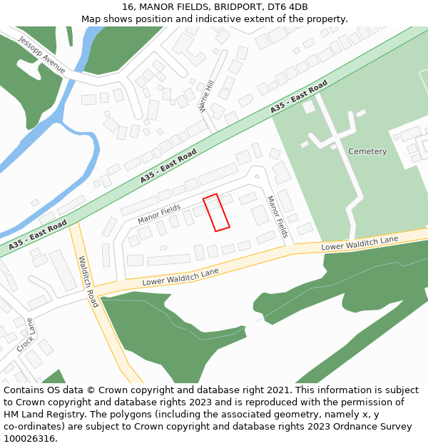 16, MANOR FIELDS, BRIDPORT, DT6 4DB: Location map and indicative extent of plot