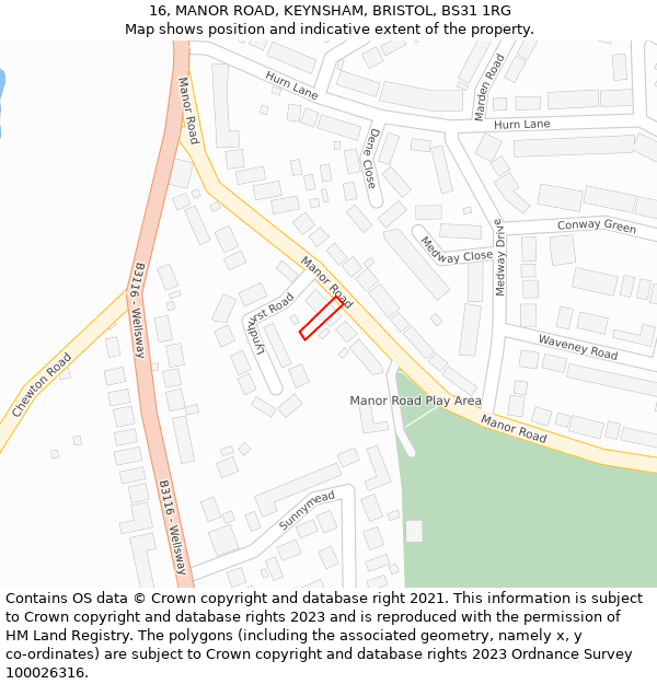 16, MANOR ROAD, KEYNSHAM, BRISTOL, BS31 1RG: Location map and indicative extent of plot