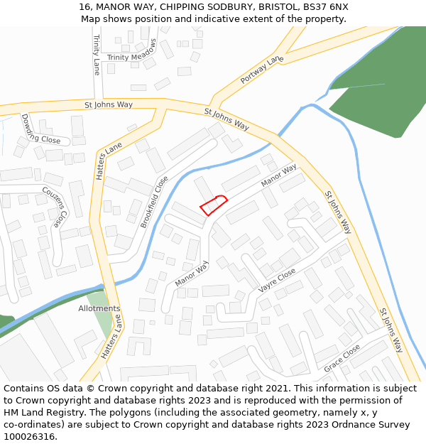 16, MANOR WAY, CHIPPING SODBURY, BRISTOL, BS37 6NX: Location map and indicative extent of plot