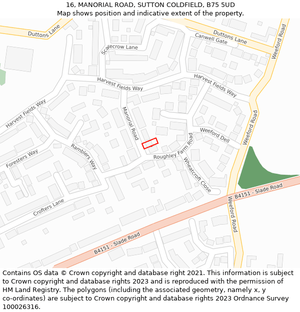 16, MANORIAL ROAD, SUTTON COLDFIELD, B75 5UD: Location map and indicative extent of plot