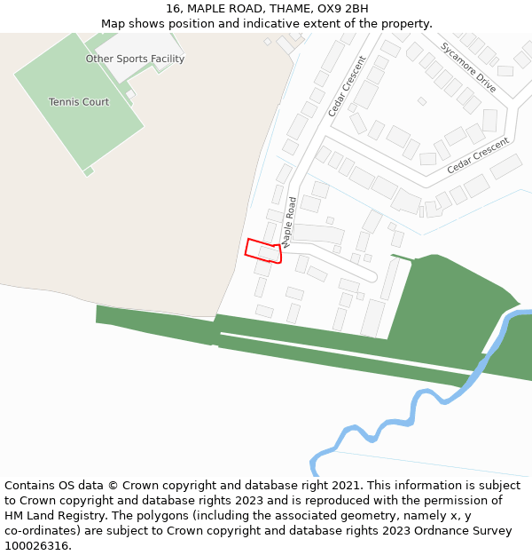 16, MAPLE ROAD, THAME, OX9 2BH: Location map and indicative extent of plot