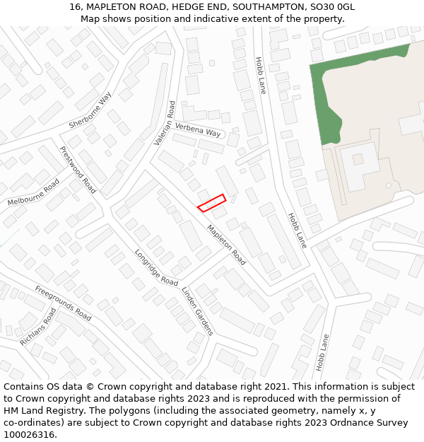 16, MAPLETON ROAD, HEDGE END, SOUTHAMPTON, SO30 0GL: Location map and indicative extent of plot