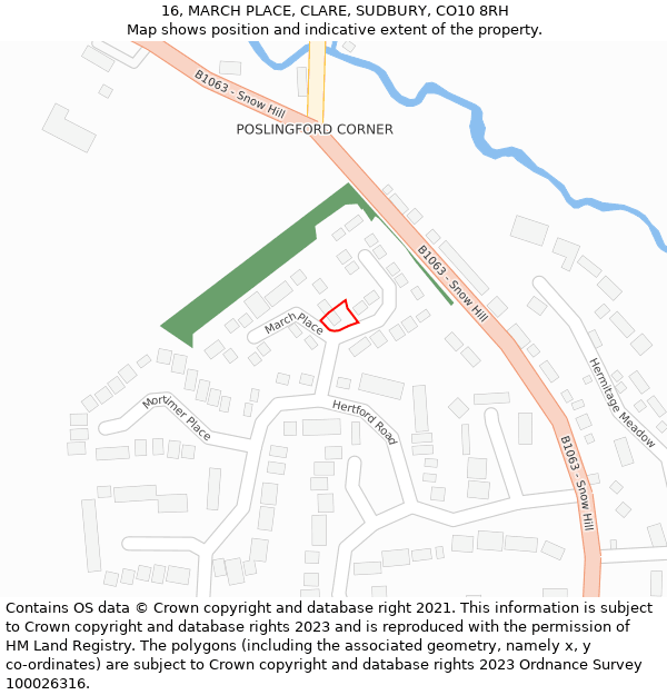 16, MARCH PLACE, CLARE, SUDBURY, CO10 8RH: Location map and indicative extent of plot