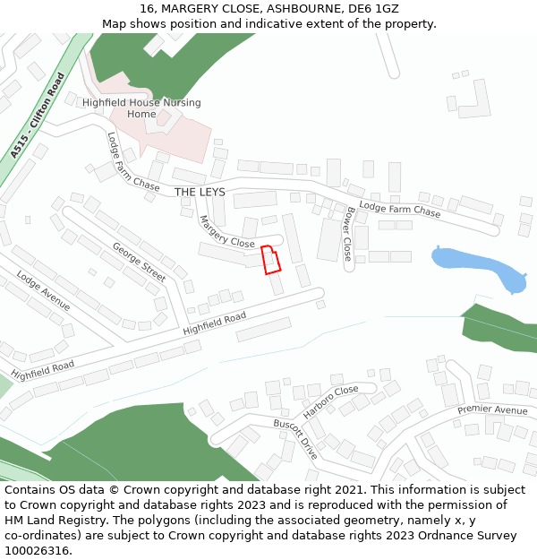 16, MARGERY CLOSE, ASHBOURNE, DE6 1GZ: Location map and indicative extent of plot