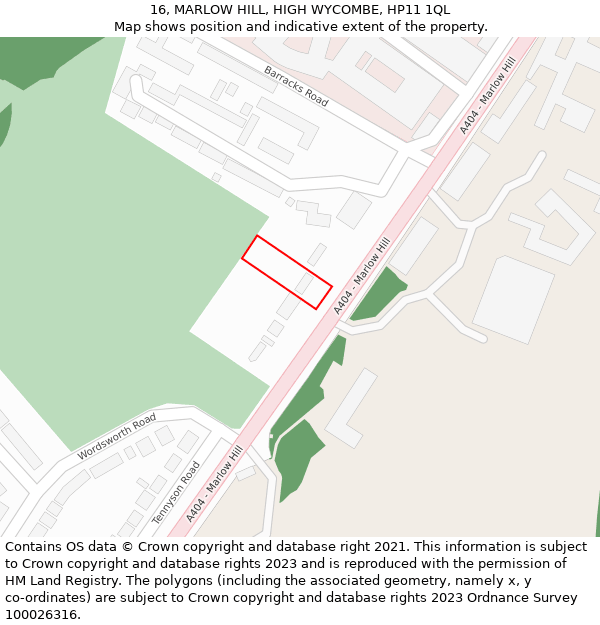 16, MARLOW HILL, HIGH WYCOMBE, HP11 1QL: Location map and indicative extent of plot