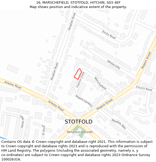 16, MARSCHEFIELD, STOTFOLD, HITCHIN, SG5 4EF: Location map and indicative extent of plot