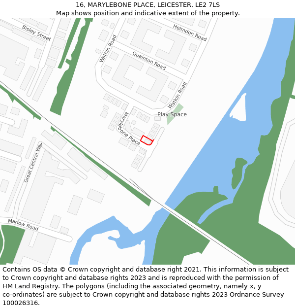 16, MARYLEBONE PLACE, LEICESTER, LE2 7LS: Location map and indicative extent of plot