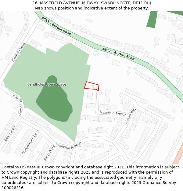 16, MASEFIELD AVENUE, MIDWAY, SWADLINCOTE, DE11 0HJ: Location map and indicative extent of plot