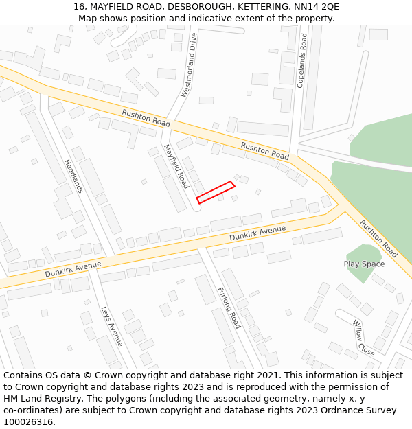 16, MAYFIELD ROAD, DESBOROUGH, KETTERING, NN14 2QE: Location map and indicative extent of plot