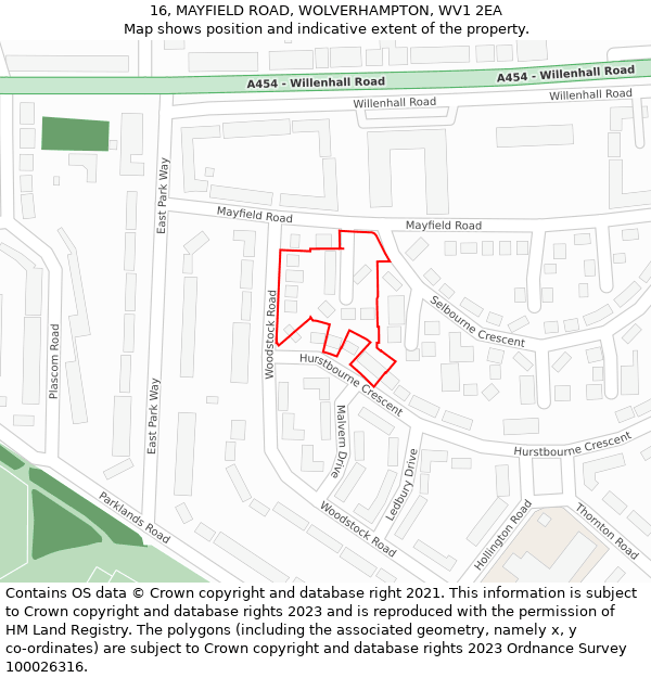 16, MAYFIELD ROAD, WOLVERHAMPTON, WV1 2EA: Location map and indicative extent of plot