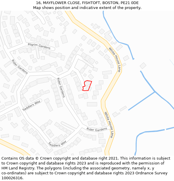 16, MAYFLOWER CLOSE, FISHTOFT, BOSTON, PE21 0DE: Location map and indicative extent of plot