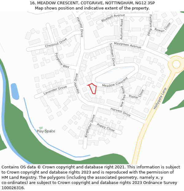 16, MEADOW CRESCENT, COTGRAVE, NOTTINGHAM, NG12 3SP: Location map and indicative extent of plot