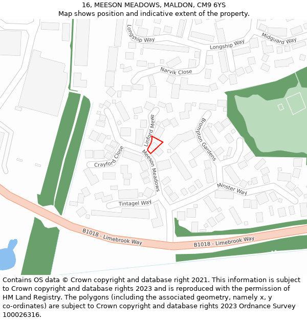 16, MEESON MEADOWS, MALDON, CM9 6YS: Location map and indicative extent of plot