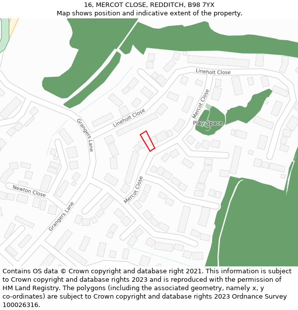 16, MERCOT CLOSE, REDDITCH, B98 7YX: Location map and indicative extent of plot