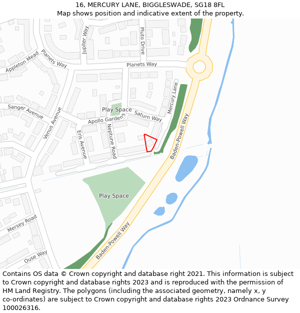 16, MERCURY LANE, BIGGLESWADE, SG18 8FL: Location map and indicative extent of plot