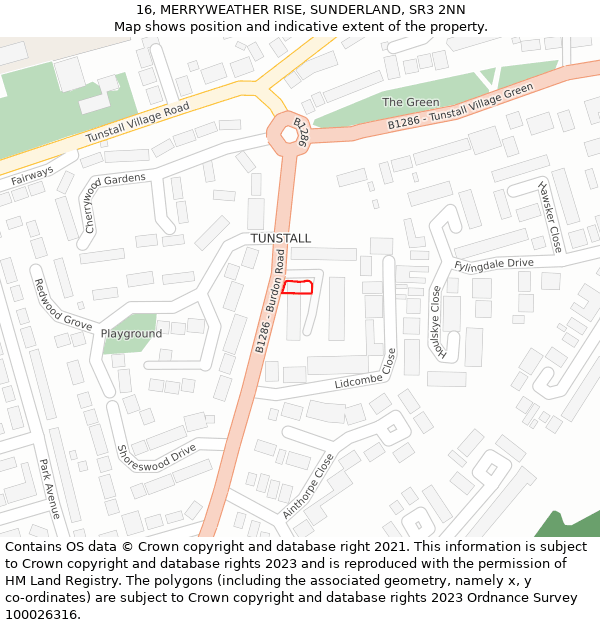 16, MERRYWEATHER RISE, SUNDERLAND, SR3 2NN: Location map and indicative extent of plot