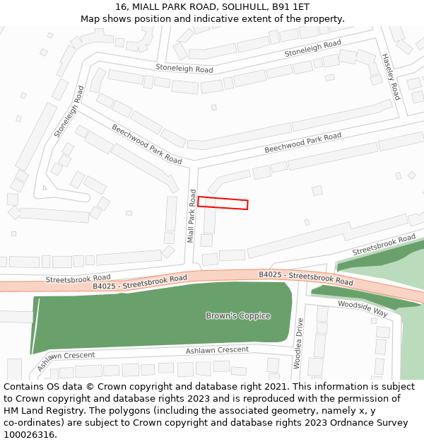 16, MIALL PARK ROAD, SOLIHULL, B91 1ET: Location map and indicative extent of plot