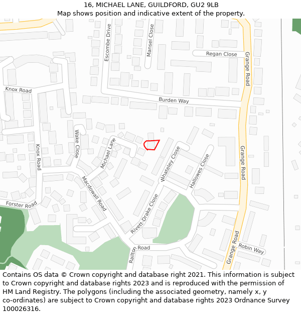 16, MICHAEL LANE, GUILDFORD, GU2 9LB: Location map and indicative extent of plot