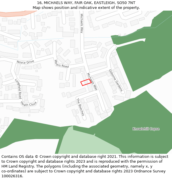 16, MICHAELS WAY, FAIR OAK, EASTLEIGH, SO50 7NT: Location map and indicative extent of plot