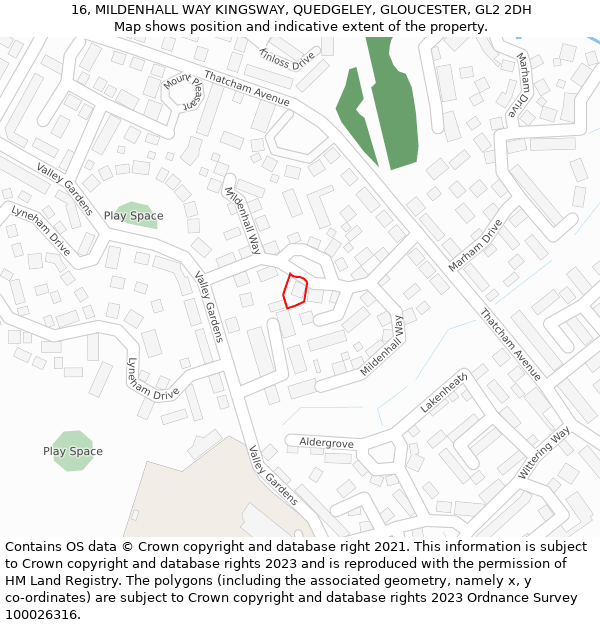 16, MILDENHALL WAY KINGSWAY, QUEDGELEY, GLOUCESTER, GL2 2DH: Location map and indicative extent of plot