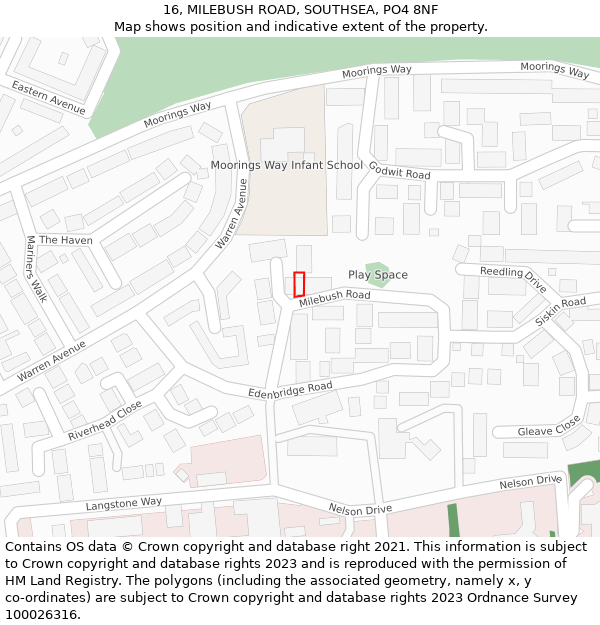 16, MILEBUSH ROAD, SOUTHSEA, PO4 8NF: Location map and indicative extent of plot