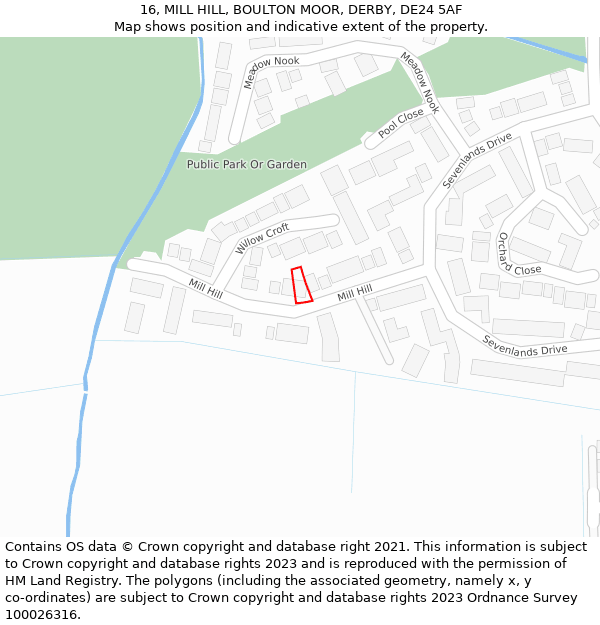 16, MILL HILL, BOULTON MOOR, DERBY, DE24 5AF: Location map and indicative extent of plot