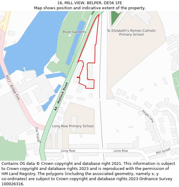 16, MILL VIEW, BELPER, DE56 1FE: Location map and indicative extent of plot