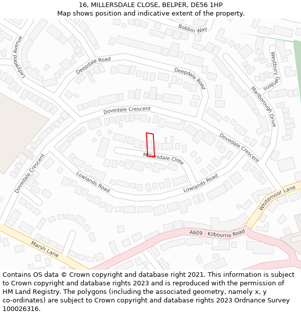 16, MILLERSDALE CLOSE, BELPER, DE56 1HP: Location map and indicative extent of plot