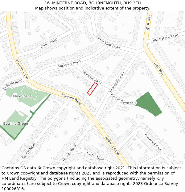 16, MINTERNE ROAD, BOURNEMOUTH, BH9 3EH: Location map and indicative extent of plot