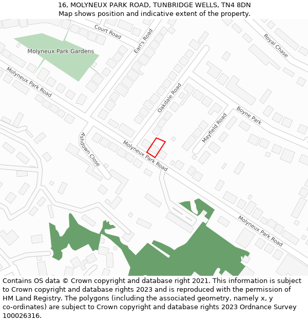 16, MOLYNEUX PARK ROAD, TUNBRIDGE WELLS, TN4 8DN: Location map and indicative extent of plot