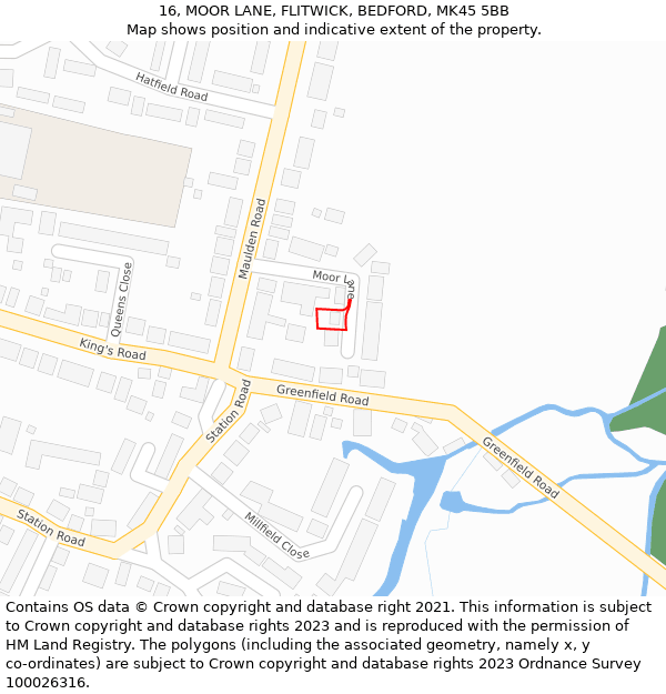 16, MOOR LANE, FLITWICK, BEDFORD, MK45 5BB: Location map and indicative extent of plot