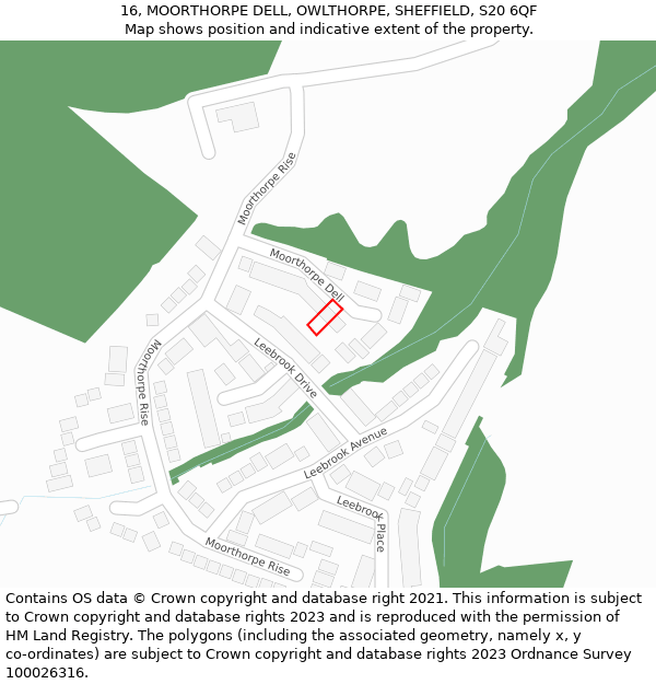 16, MOORTHORPE DELL, OWLTHORPE, SHEFFIELD, S20 6QF: Location map and indicative extent of plot