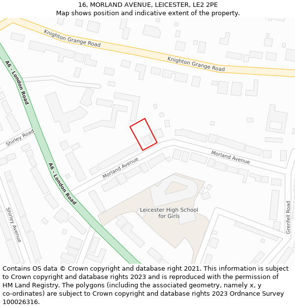 16, MORLAND AVENUE, LEICESTER, LE2 2PE: Location map and indicative extent of plot