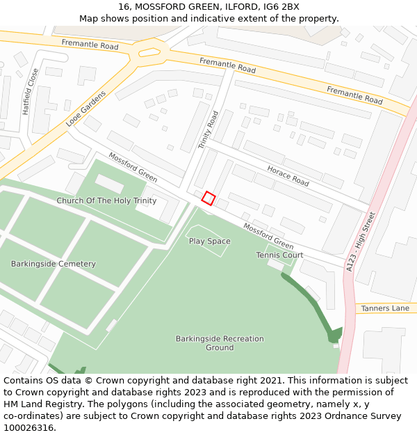16, MOSSFORD GREEN, ILFORD, IG6 2BX: Location map and indicative extent of plot