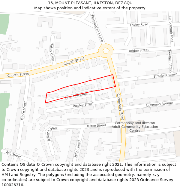 16, MOUNT PLEASANT, ILKESTON, DE7 8QU: Location map and indicative extent of plot