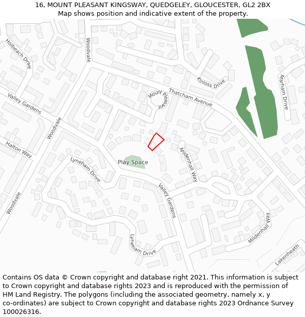16, MOUNT PLEASANT KINGSWAY, QUEDGELEY, GLOUCESTER, GL2 2BX: Location map and indicative extent of plot