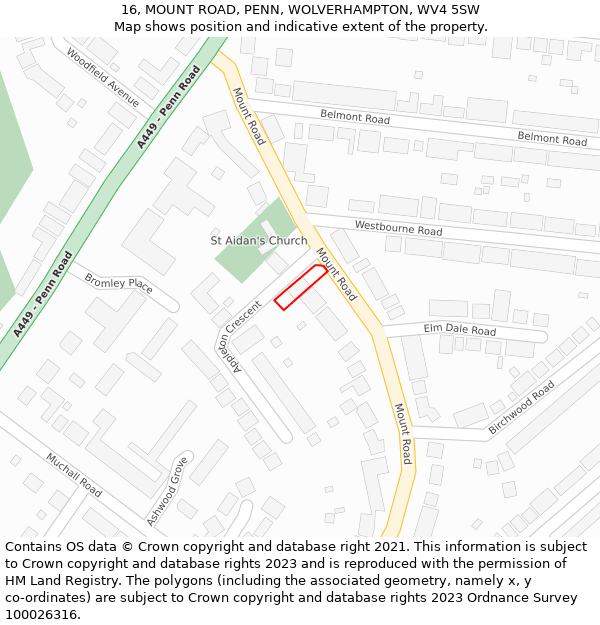 16, MOUNT ROAD, PENN, WOLVERHAMPTON, WV4 5SW: Location map and indicative extent of plot