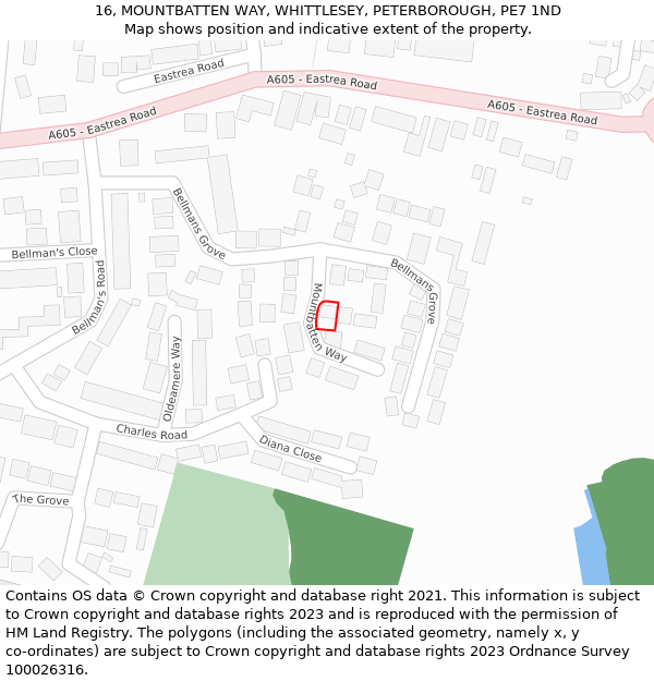 16, MOUNTBATTEN WAY, WHITTLESEY, PETERBOROUGH, PE7 1ND: Location map and indicative extent of plot