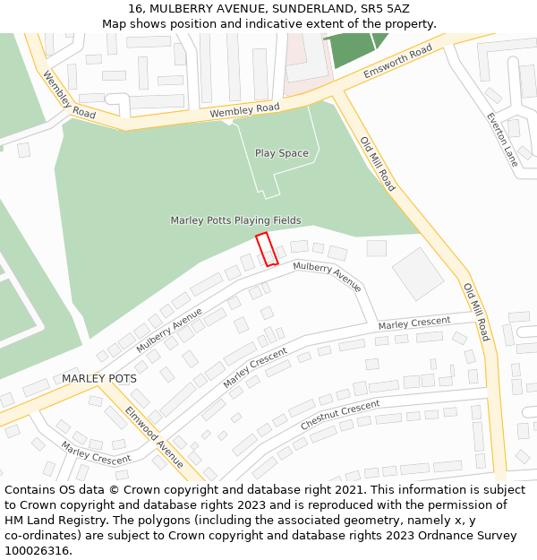 16, MULBERRY AVENUE, SUNDERLAND, SR5 5AZ: Location map and indicative extent of plot