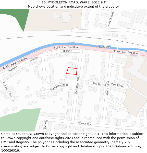 16, MYDDLETON ROAD, WARE, SG12 9JT: Location map and indicative extent of plot