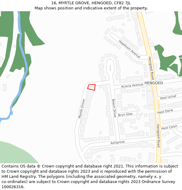 16, MYRTLE GROVE, HENGOED, CF82 7JL: Location map and indicative extent of plot