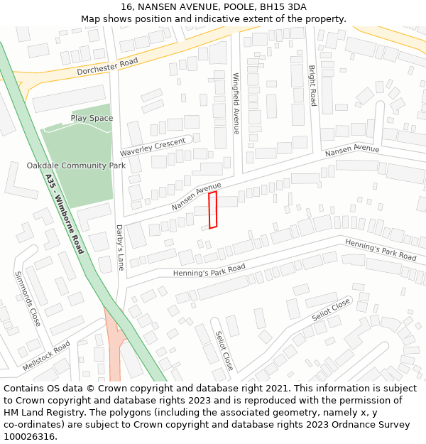 16, NANSEN AVENUE, POOLE, BH15 3DA: Location map and indicative extent of plot