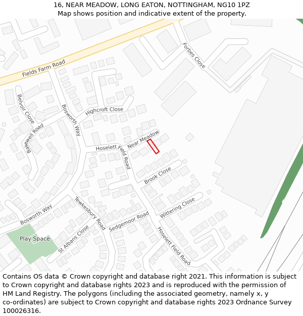 16, NEAR MEADOW, LONG EATON, NOTTINGHAM, NG10 1PZ: Location map and indicative extent of plot